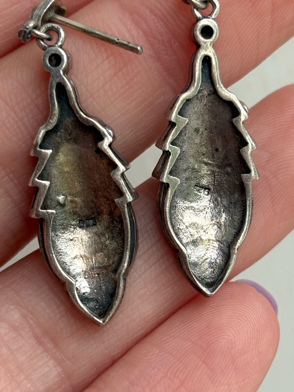 Sterling Silver Art Deco Vintage Marcasite Gemstone Drop Dangle Earrings - Picture 7 of 8